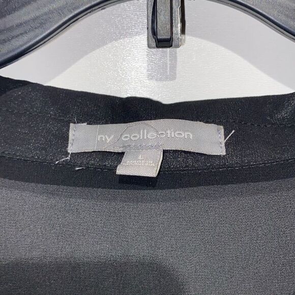 NY Collection Top Women's Large Black Chiffon Studded Collar Roll Tab Sleeve NWT - Picture 3 of 10